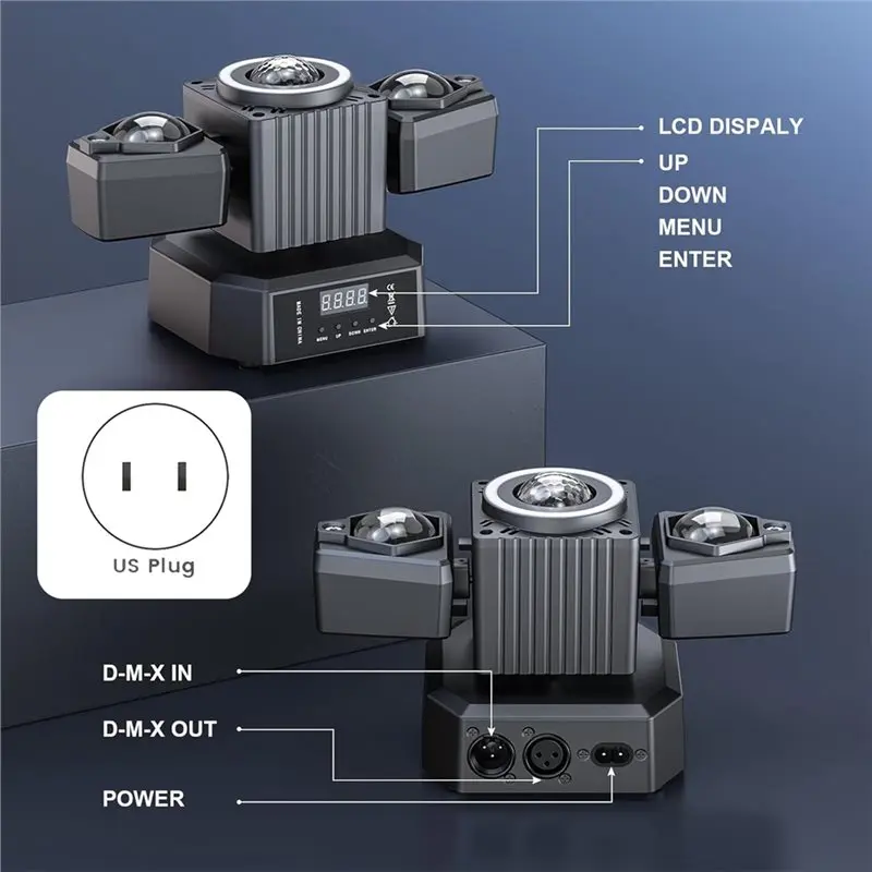 Фото Светодиодный вращающийся прожектор JHD 50W 4-в-1 для дискотек, церквей, свадеб, театров, с эффектом звездного неба, DMX512, вилка стандарта США №3
