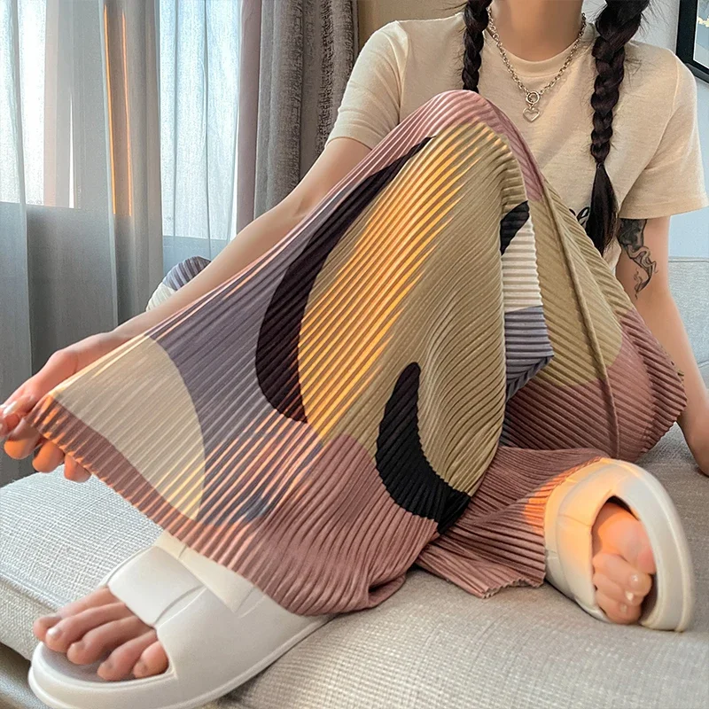 Новые женские плиссированные широкие брюки корейская модная уличная одежда