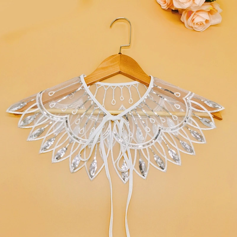 Женский элегантный сетчатый шарф с павлиньими перьями и съемным воротником шаль