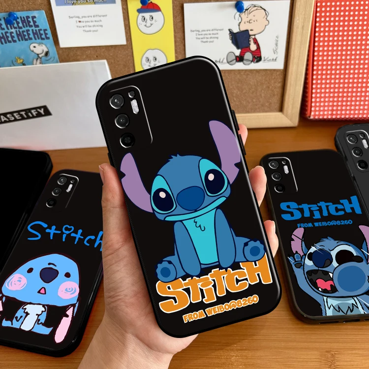 

Cartoon Lilo Stitch Case For Xiaomi Redmi Note 10 10S 10T Pro For Redmi Note 10 5G Phone Case Soft Carcasa Back Black