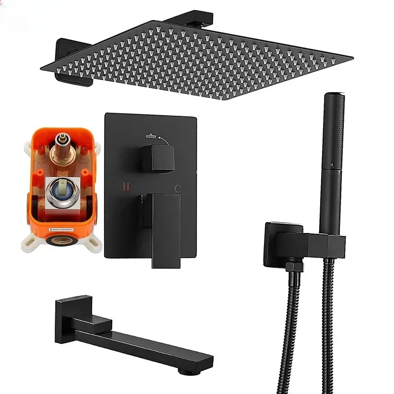Душевая система с настенным креплением латунная черная кран для ванной комнаты