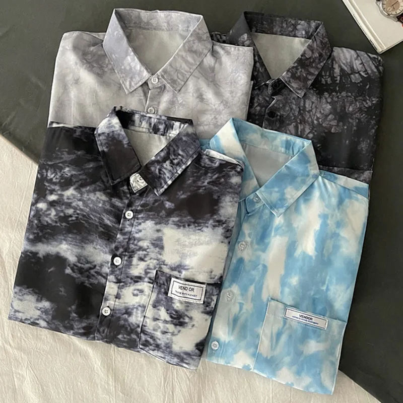 

Summer Women Street Fashion Tie-dye Print Loose Blouses Vintage Short Sleeve Shirt Female Casual Shirts Blusas Chic Tops