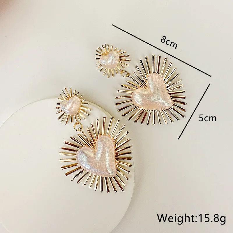 New Cute Heart Drop Earrings for Woman with Pink Opal Golden Teens Unusual Korean Hanging Earrings Trend 2023 Fashion Accessory