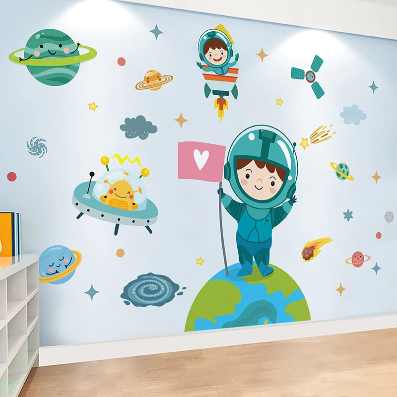 

[SHIJUEHEZI] Astronauts Wall Stickers DIY Stars Planets Wall Decals for Kids Rooms Baby Bedroom Children Nursery Home Decoration