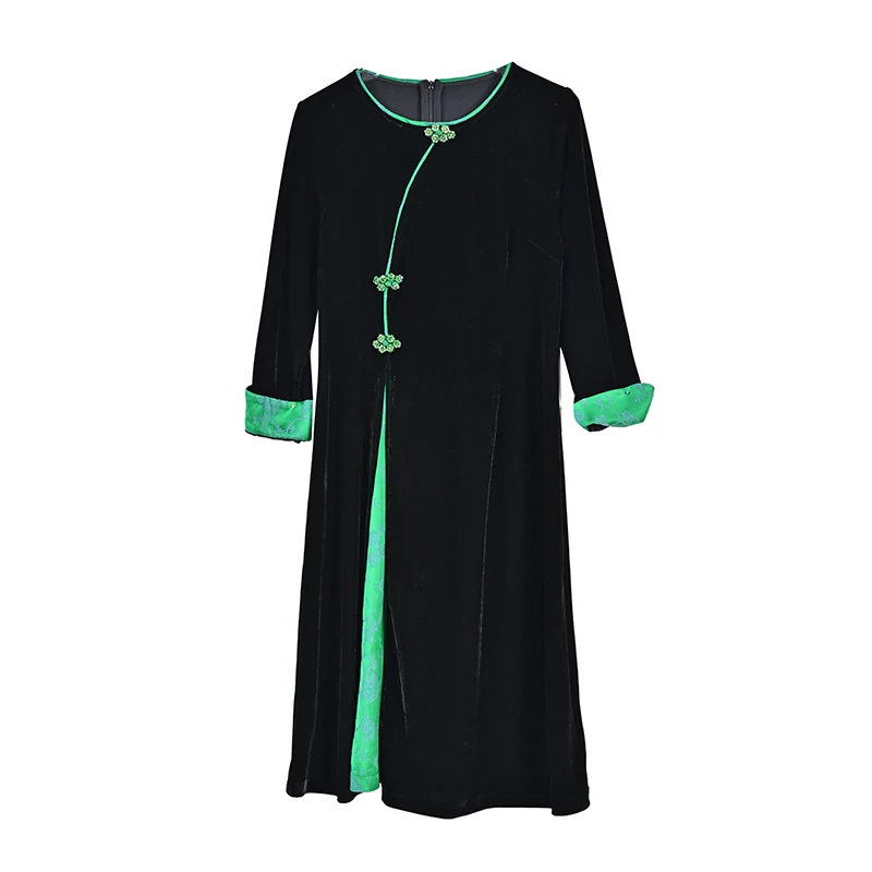 2024 Осень/Зима Новое китайское искусственное бархатное платье женское