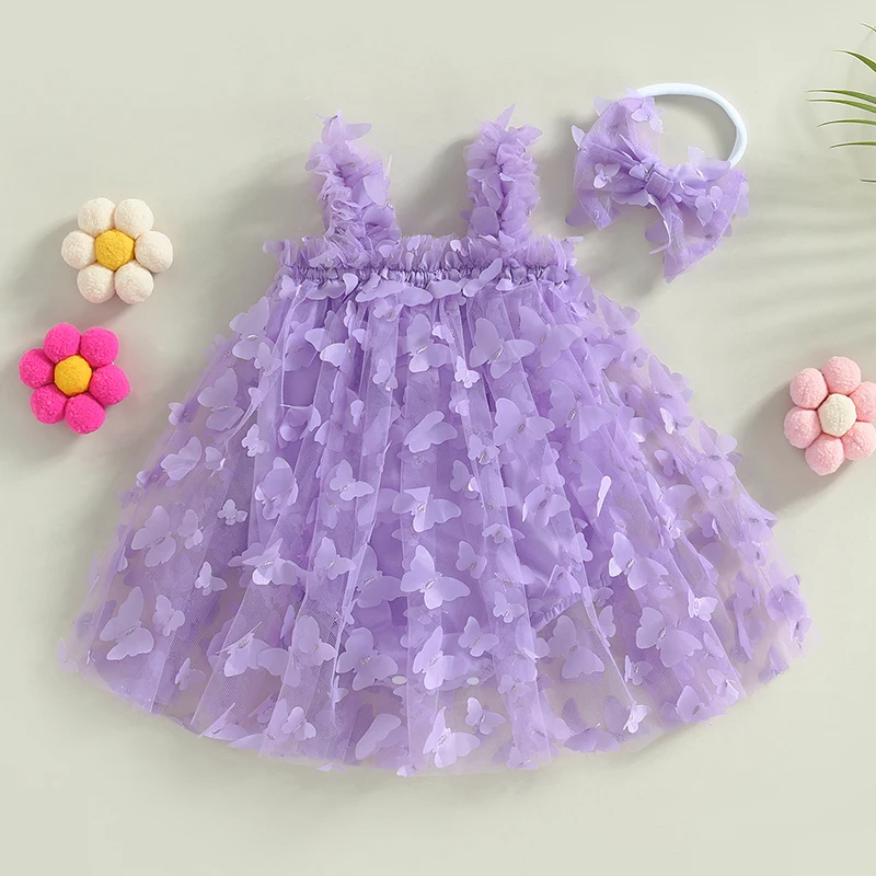 

0-24M Baby Girls Sets 2Pcs Summer Outfits Sleeveless Butterfly Tulle Bodysuit with Headband Set Baby Girl Romper Infant Things