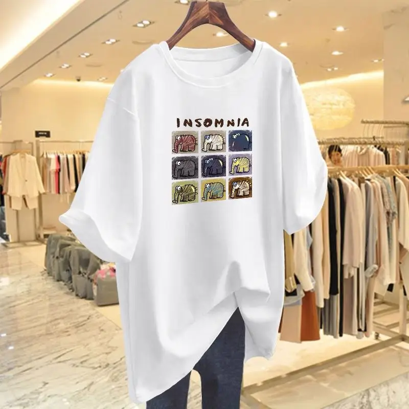 Женский пуловер с мультяшным рисунком слона новинка лета 100 хлопок круглым