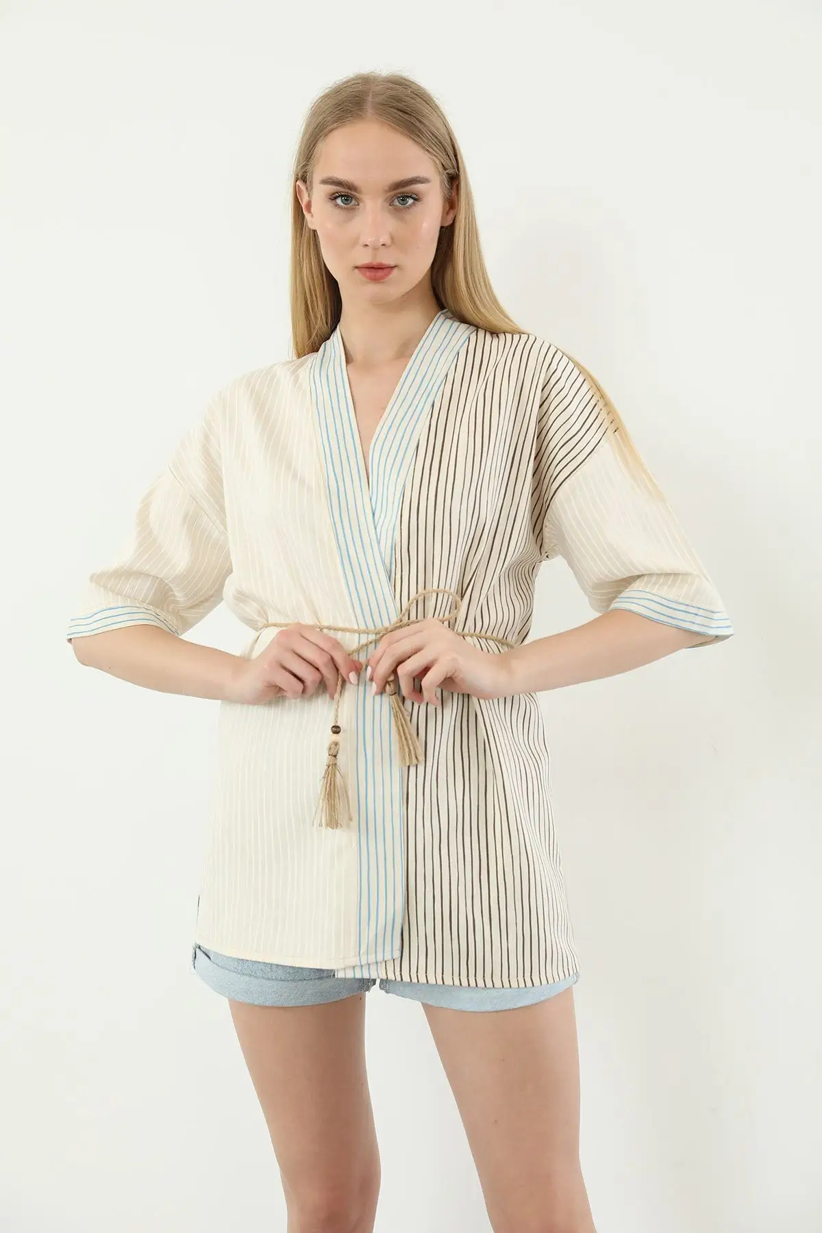

Women's Kimono Striped Kimono Beige Fashion Bathrobe For Ladies Fashion Robe Robe Dressing Gown For Women