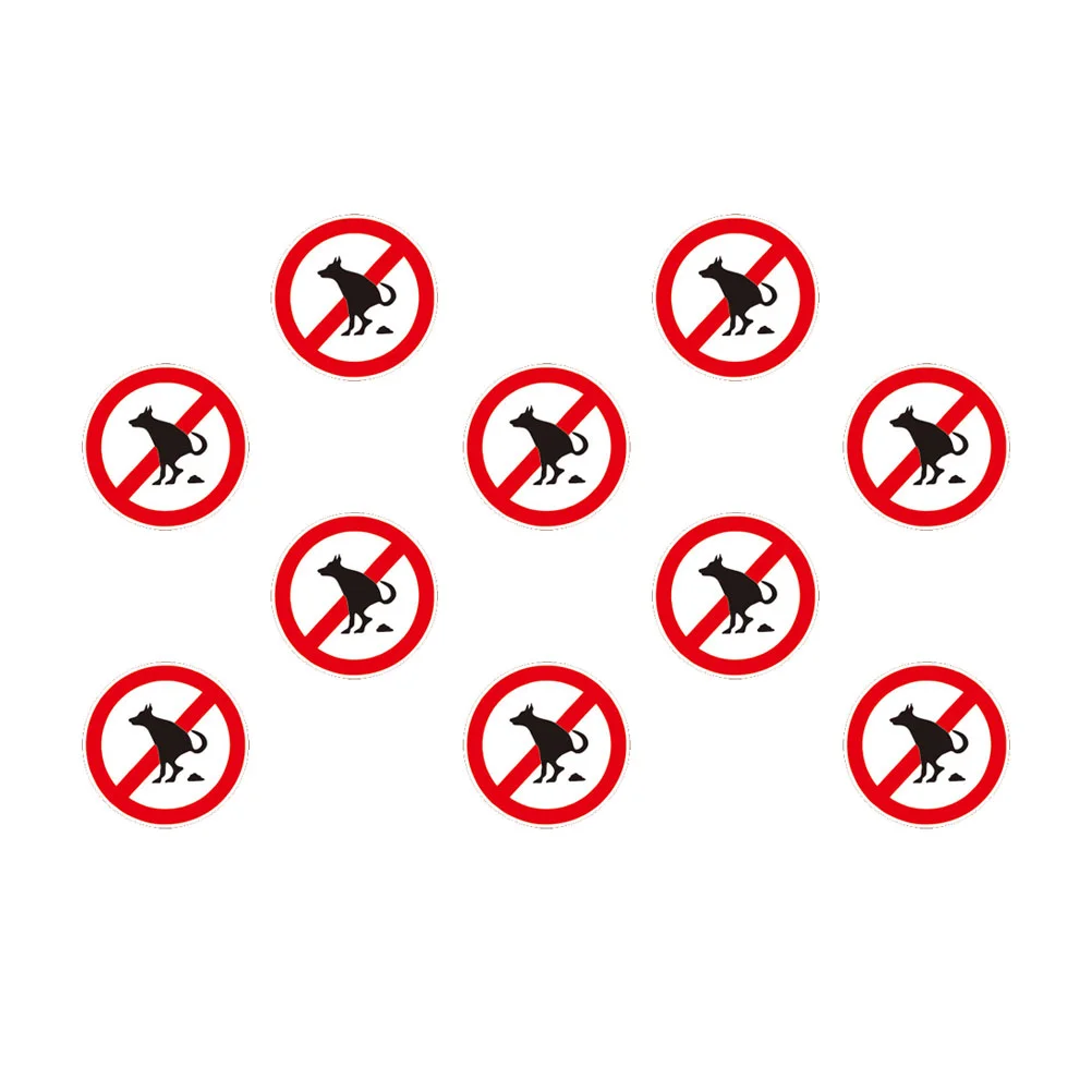10 Sheets of Pet Pooping Sign Stickers Funny Prohibitory Sign Pastes Waterproof Stickers