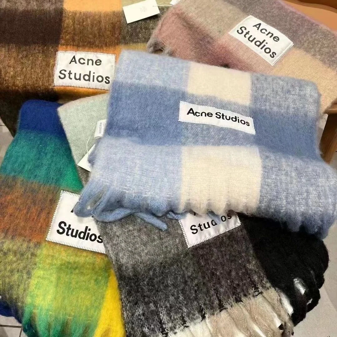 

2223 Acne Studios Men Women Cashmere Scarf AC Women's Warm Blanket Colorful Plaid Tassels Men's Soft Shawls Neck Wraps Scarves
