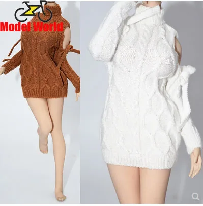 

1/6 Scale female clothes long sweater off shoulders pink white brown fit 12'' action figure body model