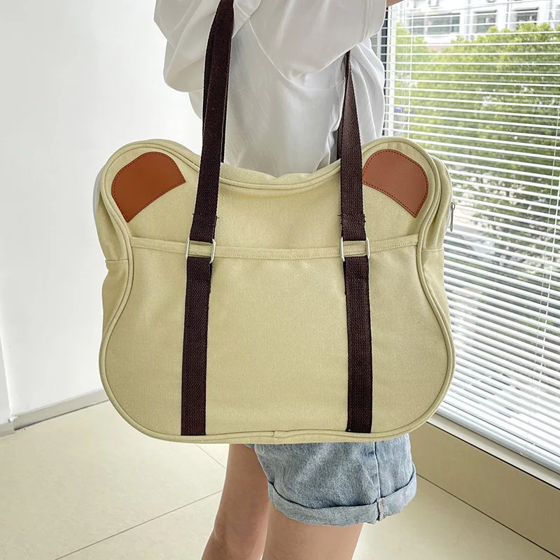 LOERSS Canvas Bear Bags Cute Large Capacity Tote Bag for Girls Outdoor Commute Shopping School Bag New Design Fashion Handbags
