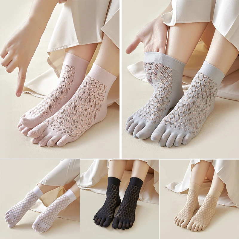 

Летние носки с пятью пальцами, дышащие мягкие эластичные тонкие шелковые полые женские носки с пятью пальцами для девушек и женщин, мягкие носки с пальцами