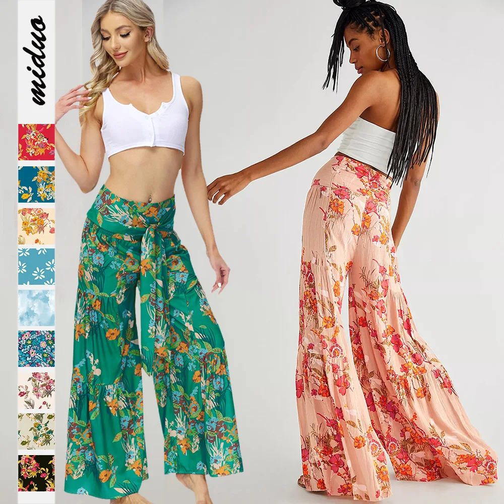 

women streetwear Women Beach Wide Leg Pants Loose Casual Pants Summer New Printed Banding Pants streetwear women