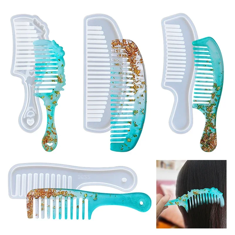 4 Pcs Comb Mold DIY Resin Epoxy Jewelry Making Crafting Polymer Silicone Mold Creative DIY Handicraft Comb Decoration Tool Gift