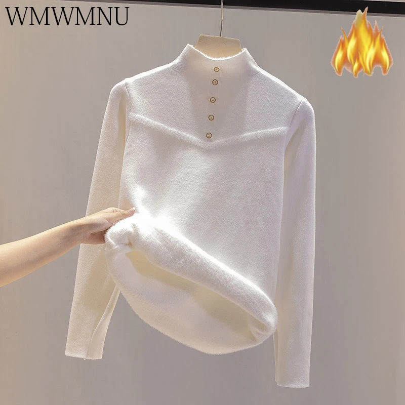 

Новые женские рубашки с плюшевой подкладкой, зимние утепленные футболки, водолазка с длинным рукавом, модная базовая одежда в Корейском сти...