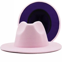 pink fedora hat women wool felt vintage church ladies hat wide brim panama party cowboy cap jazz gentleman wedding hat for man