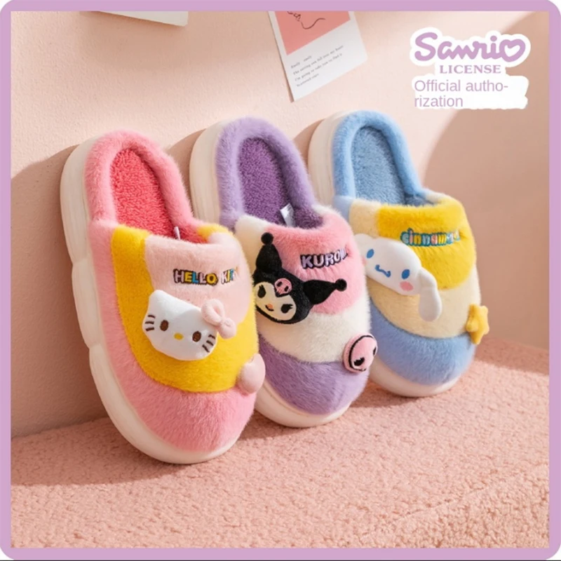 

Sanrio Kuromi Cinnamoroll Girly Heart Kawaii Anime Plush Slippers Hello Kitty Cute Cartoon Thermal Cotton Shoes Gifts Kids