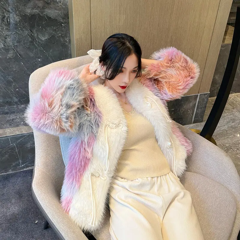 

2022 New Korean Version of Loose Lamb Wool Korean Styles Loose Faux Fake High Quality Woman Coat Warm Clothing Winter Plush D72