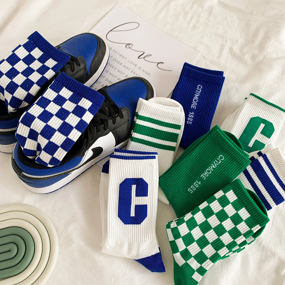 Women Socks Flower Stripe Pattern Cute Kawaii Japanese Korean Style Cotton Harajuku Funny Breathable Casual Spring Floral Socks