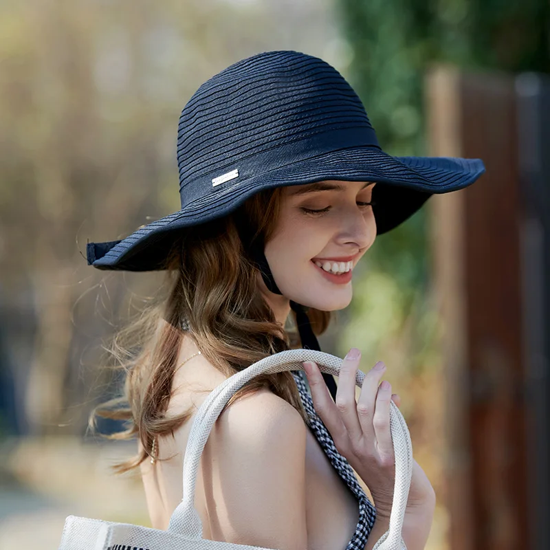Beach Sunscreen Summer Straw Hat Folding Beach Hat Female Big Cap Sunhat Beach Vacation Travel Lace Up Sun Gorros