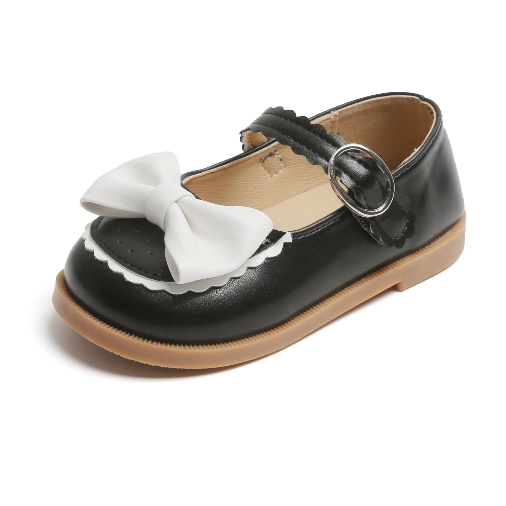 Маленькие кожаные туфли для девочек новинка весны 2024 детские принцессы с бантом