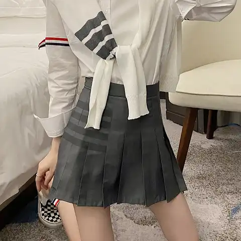 Pleated Skirt Short Skirt Women's Summer 2023 New High Waist Student Versatile Loose A-line Skirt Grey Bar Skirt Half Skirt