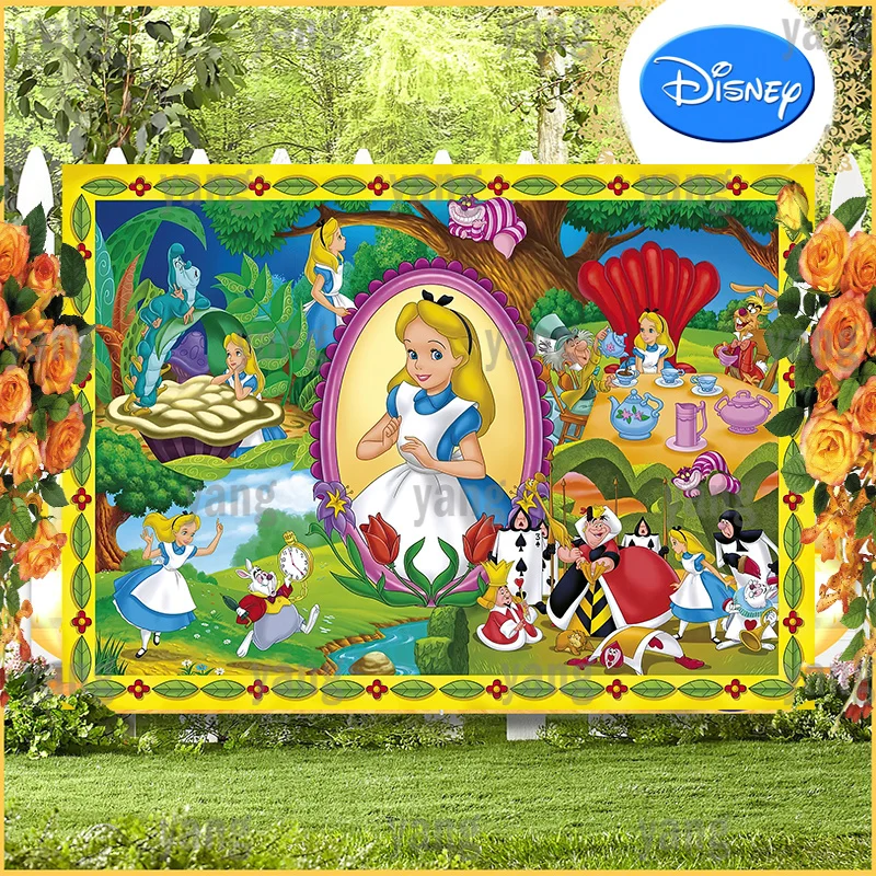 Cartoon Disney Princess The Fairy Tale Fores Backdrop Happy Birthday Party Decoration Alice In Wonderland Backgrounds Banner