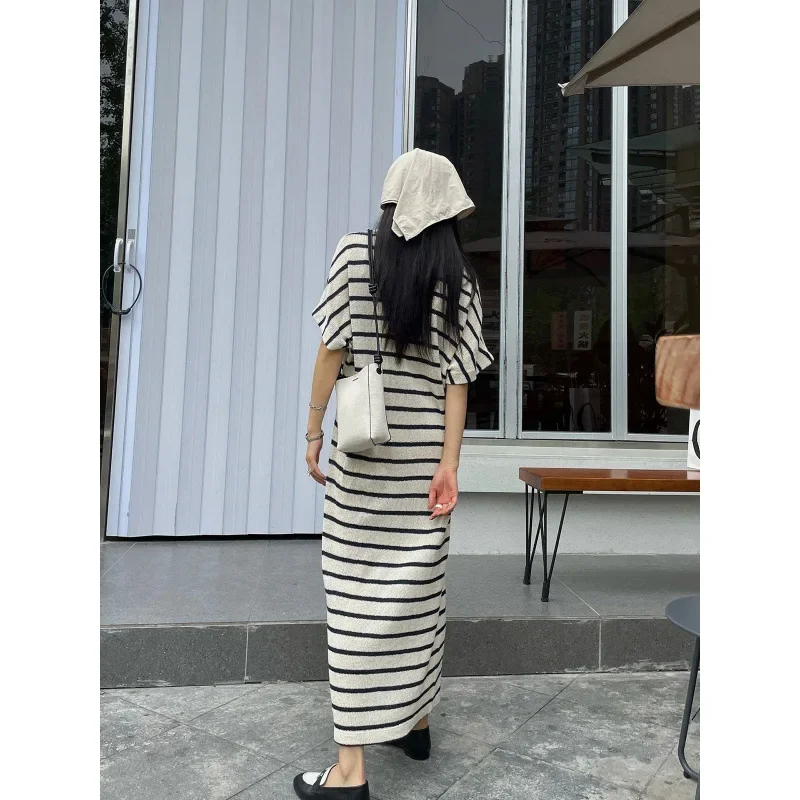 Весенне-летнее новое повседневное полосатое платье-рубашка-поло с длинными