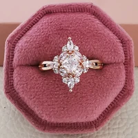 2022 new luxury rose gold color halo engagement ring wedding for women lady anniversary gift jewelry wholesale moonso r5395
