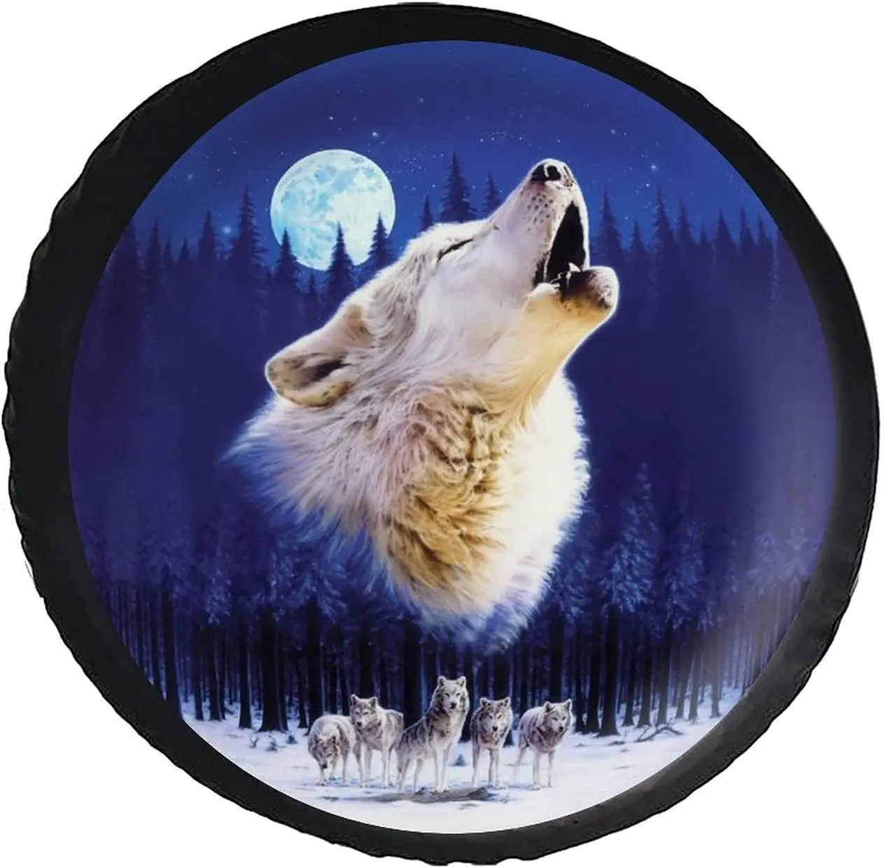 

Phelika 3D Animal Wolf Moon Spare Tire Cover PVC Leather Wheel Protectors Weatherproof Universal for for Trailer Truck Camper