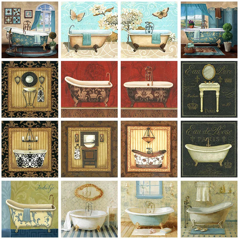 

DIY Diamond Painting Rhinestone Bathtub Diamond Embroidery Full Round Drill Mosaic Diamond Picture Bathroom Decor Art