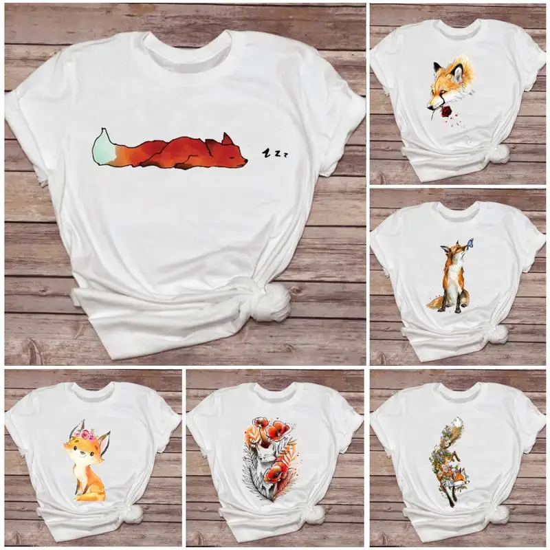 

Женская летняя футболка с принтом Милая лиса, животное, повседневная женская и Мужская футболка, уличная одежда в стиле хип-хоп с круглым вы...