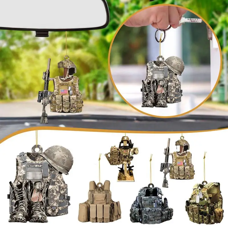

Acrylic Army Ornaments Car Flat Military Uniform Pendant Ring Army Keychain Key Car Bag Independence Day Decorations For Cars