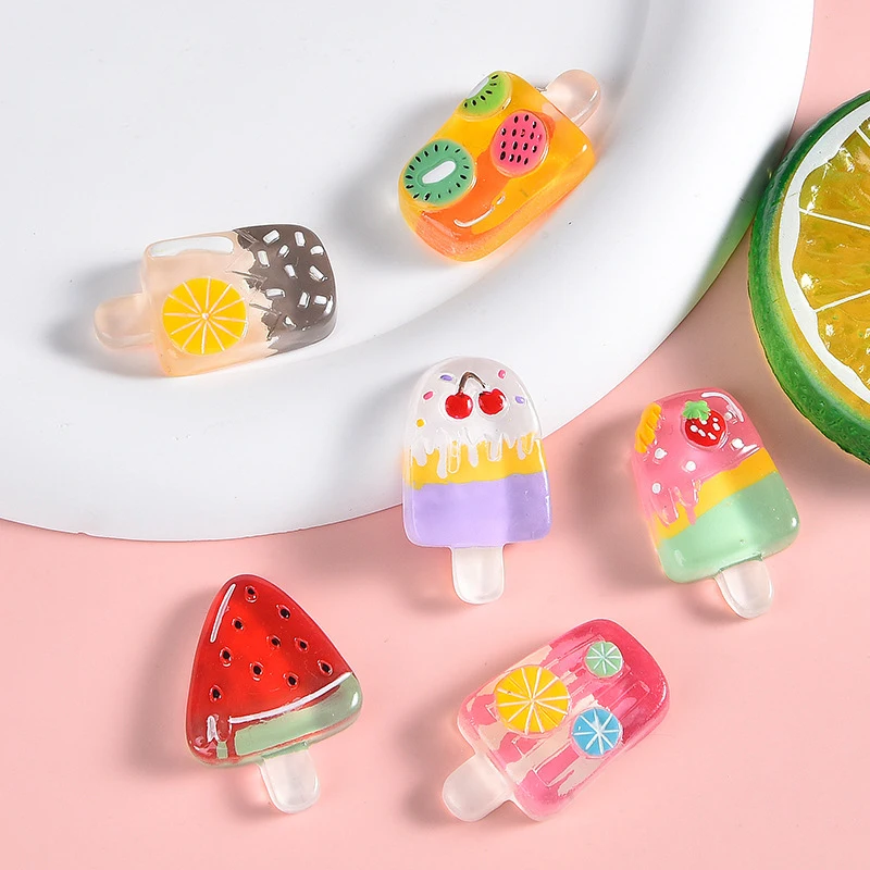 

10pcs Lovely Kiwi Cherry Watermelon Ice Cream Flatback Patch DIY Phone Case Hairclip Earrings Charm Jewelry Making Findings R244