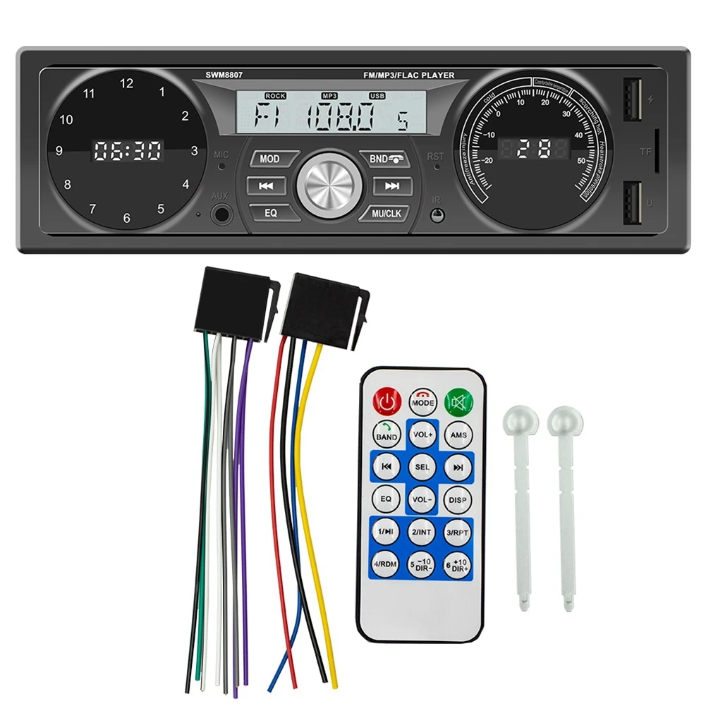

1DIN автомобильный стерео MP3-плеер в приборной панели, автомобильное FM-радио, Bluetooth, USB/ AUX, зарядка с часами и дисплеем температуры