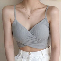 sexy women clothing v neck pure color patchwork crop tops sleeveless camisole tank tops summer ladies slim vest dropshipping