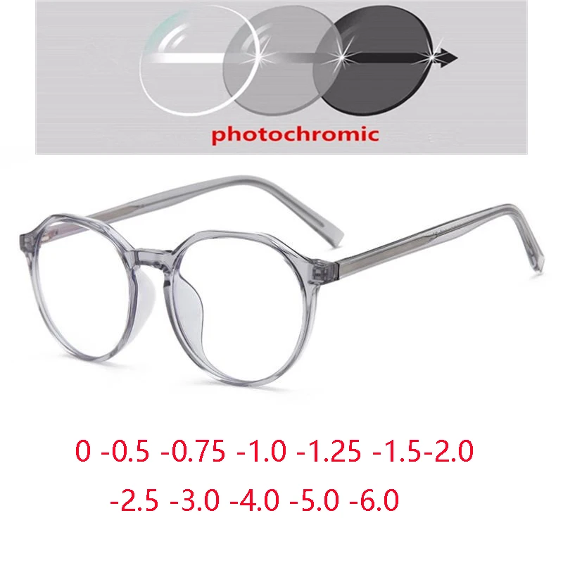 

Blue Light Blocking TR90 Oval Nearsighted Glasses Transparent Gray Photochromic Diopter Glasses Prescription 0 -0.5 -0.75 To -6