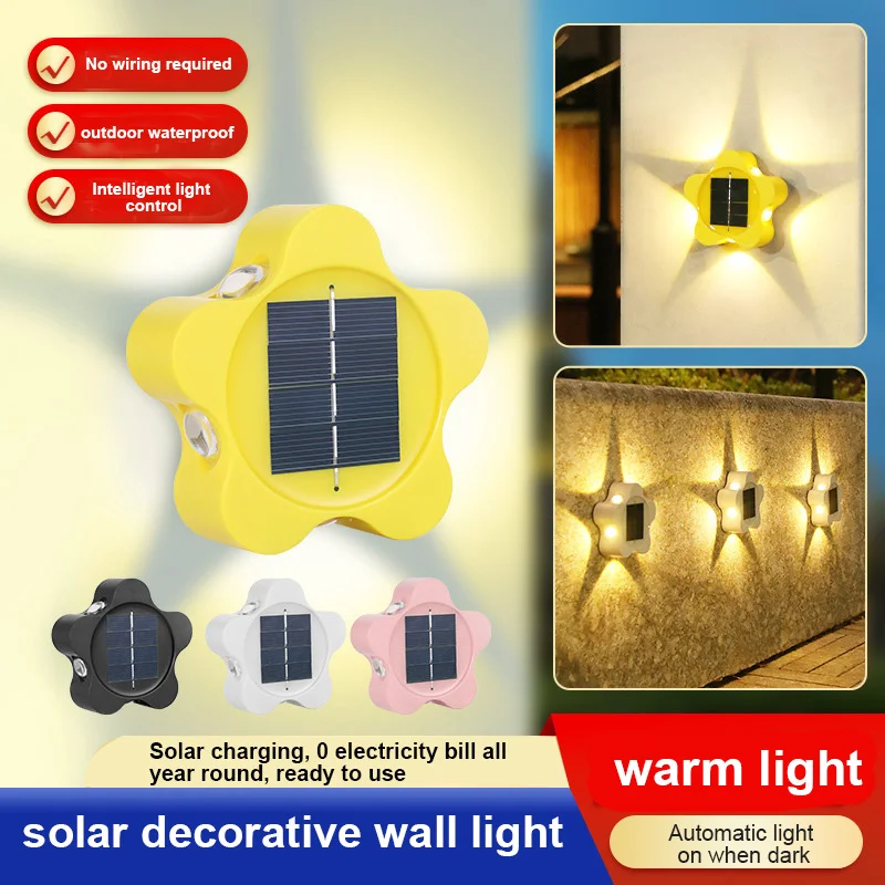

4 Color Solar Plum Blossom Wall Lamp Outdoor Waterproof Wireless Courtyard Decor Lighting Automatic Light Sensor Porch Lights