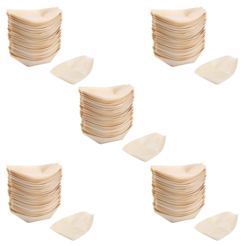 

250X Finger Food - Bowls, "Boat" Biodegradable Wood 11 Cm X 6.5 Cm