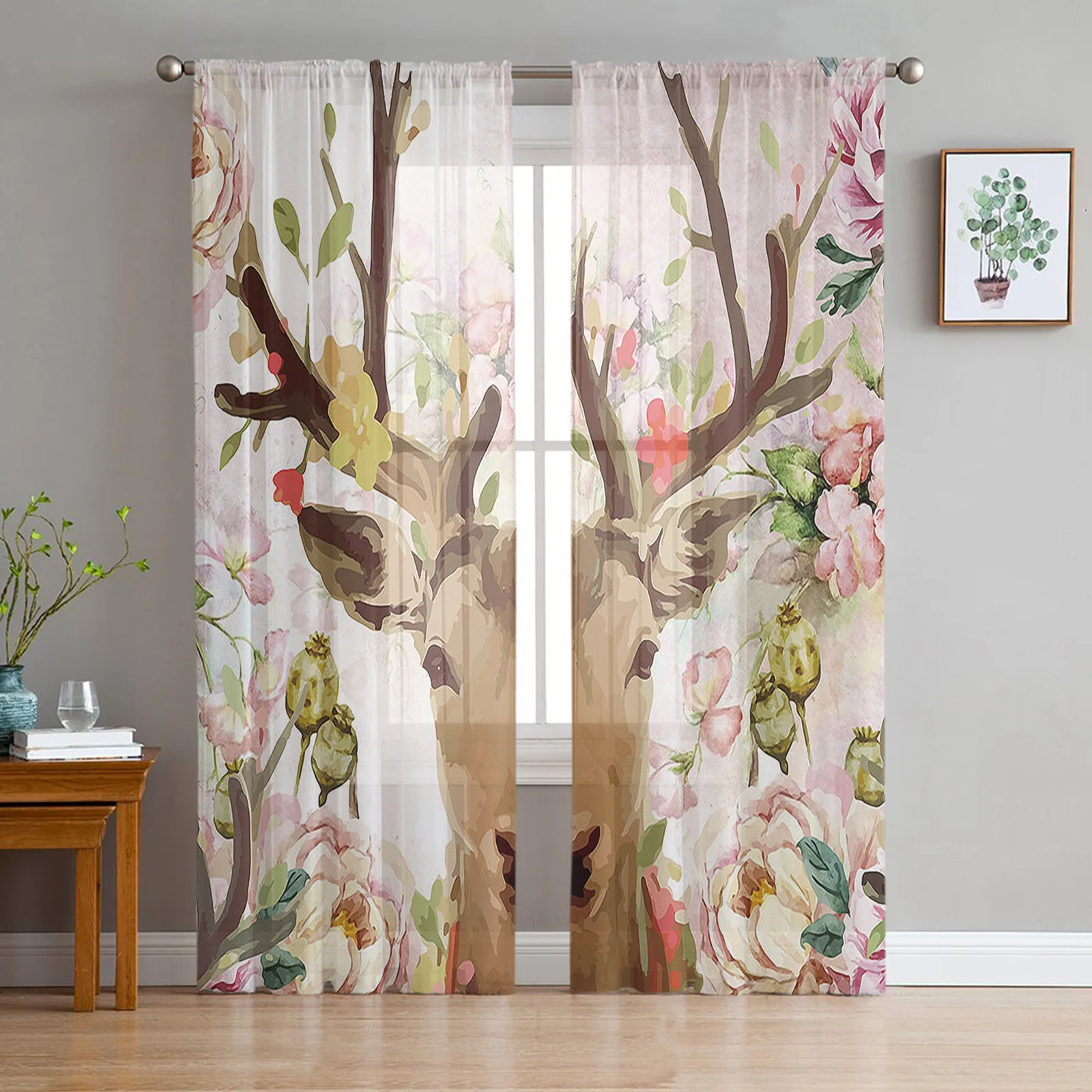 

Тюль из вуали с цветочным рисунком оленя, шторы для гостиной, спальни, домашний декор, прозрачные Занавески для кофейных отелей, лечение око...