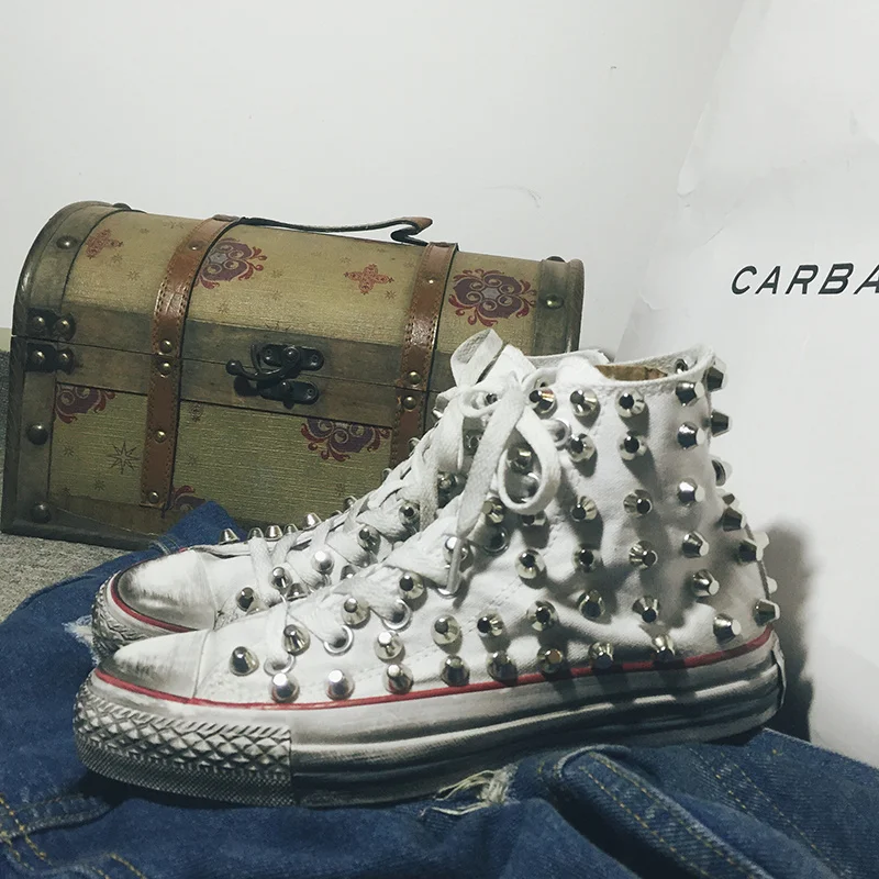 

Spring and autumn new fashion hip hop style high top rivets to do old canvas dirty shoes street dance shoes