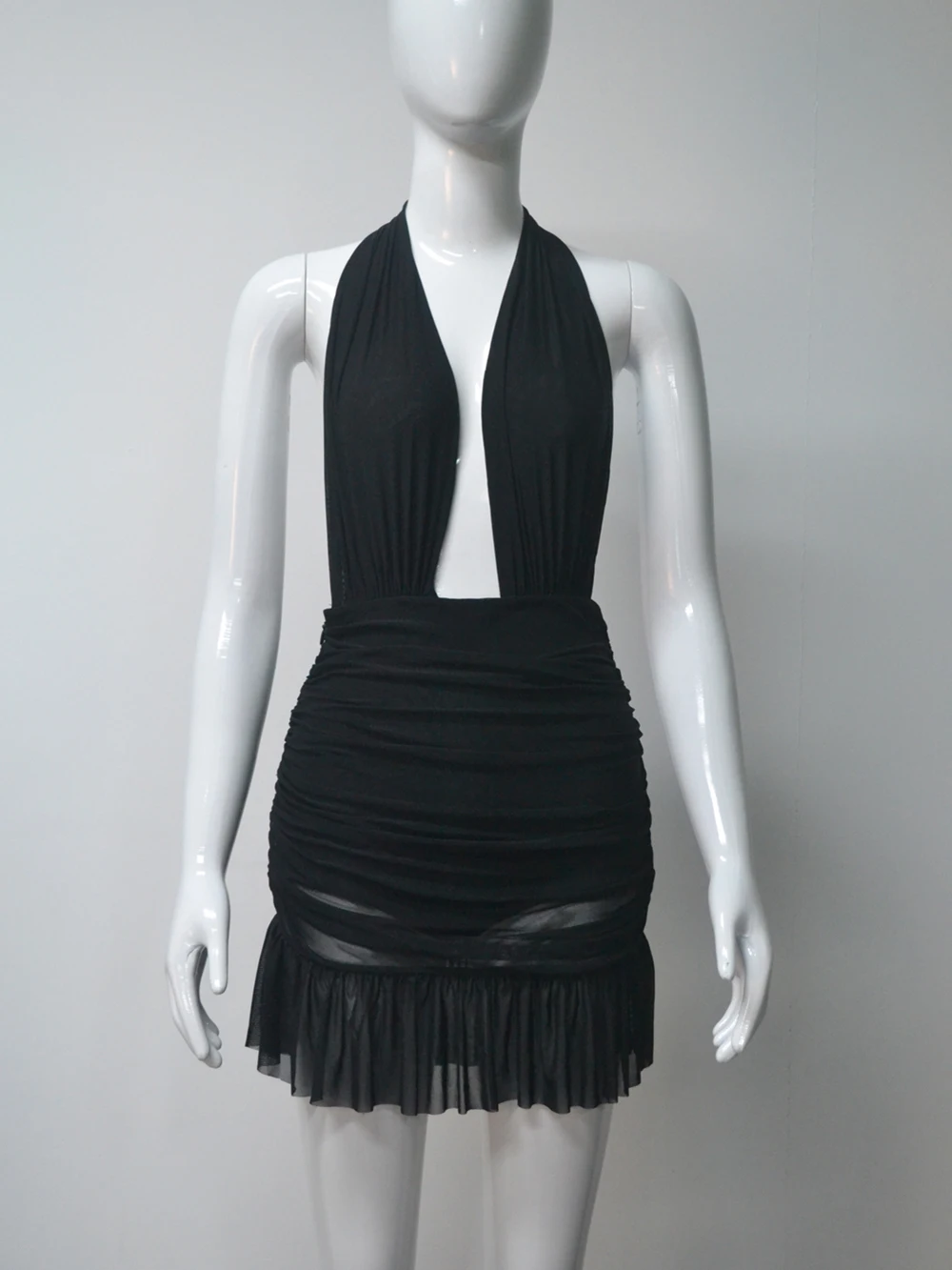 Модное сексуальное лоскутное платье с открытой спиной боди лямкой на шее костюм