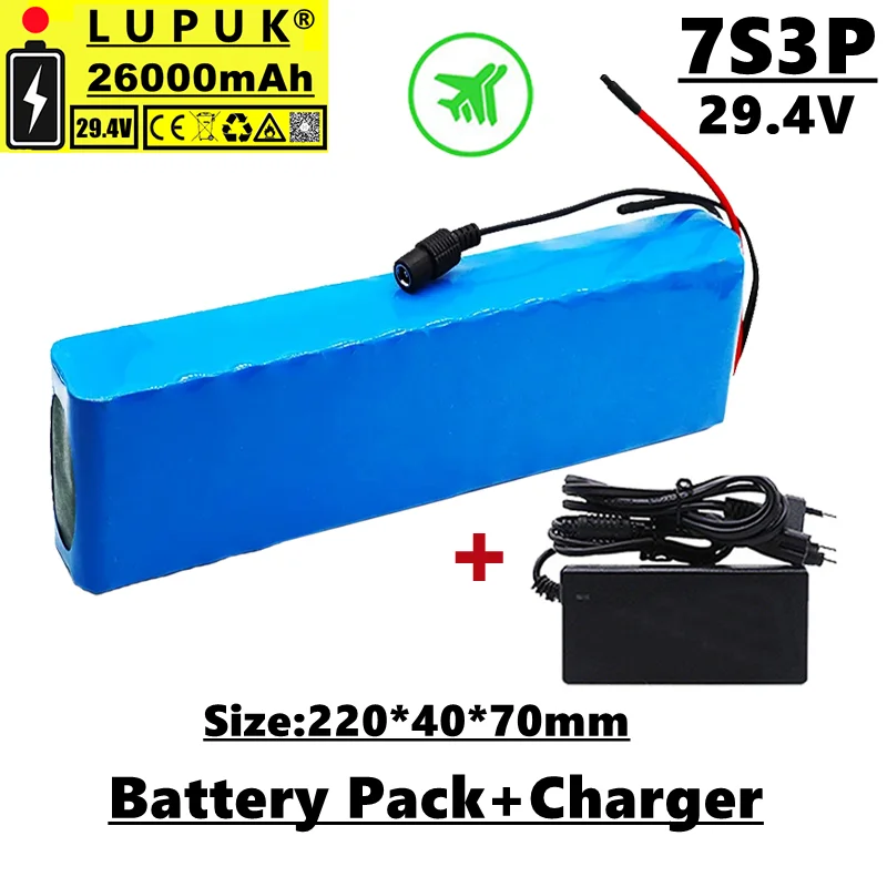 

LUPUK-29.4V lithium-ion Battery pack, 7 series and 3 parallel series, 26000 mAh, built-in BMS, multiple sizes, free shipping