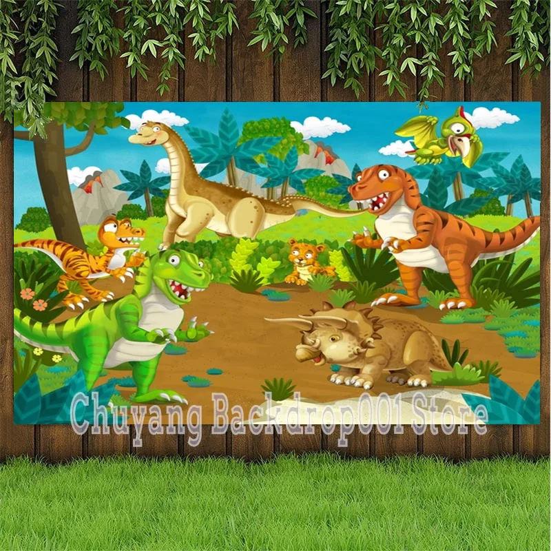 Dinosaur Photo Backdrop Jungle Animal Primeval Forest Happy Birthday Party Boys Decoration Photography Backgrounds Banner Prop