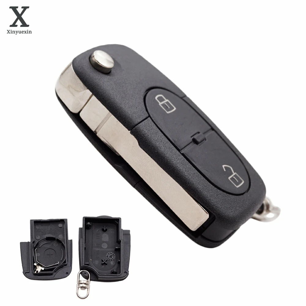 

Xinyuexin 2 Buttons Flip Replacement Key Holder Remote Car Key Shell for Audi A2 A3 A4 A6 A8 TT Fob Case Cover Battery Place