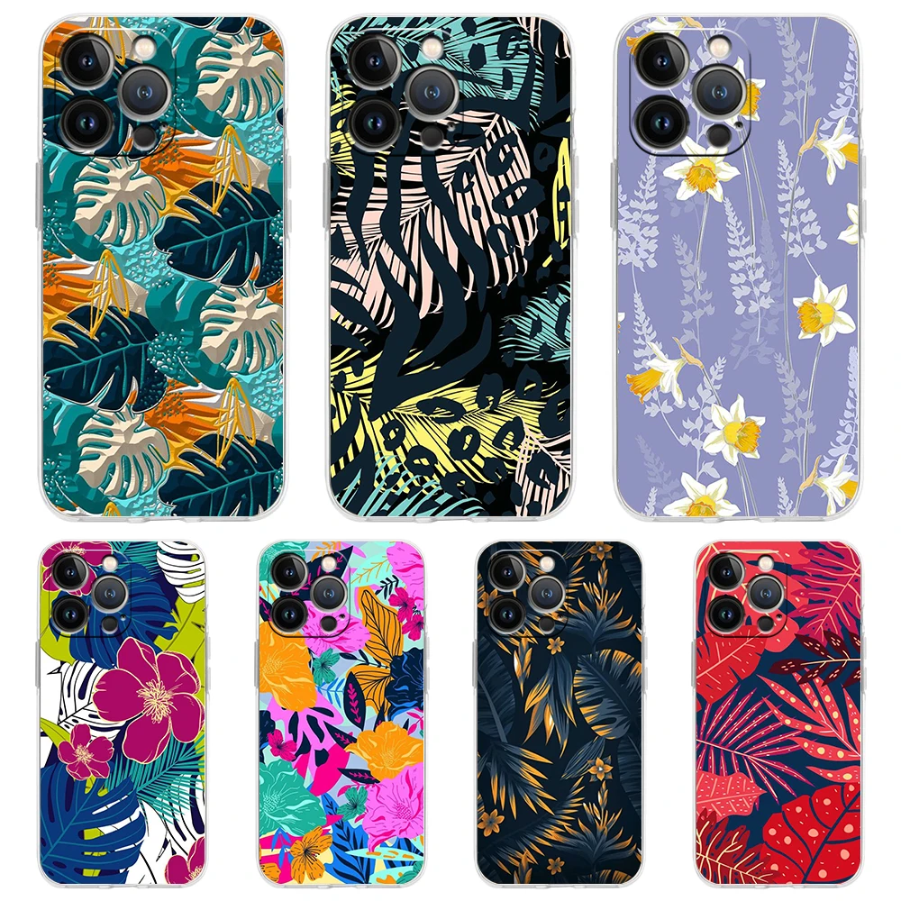 

Colorful Leaves Transparent Silicone Phone Case For iPhone 14 13 12 11 Pro Max 8 7 Plus X XS Max XR SE 2020 Luxury Coque Shell