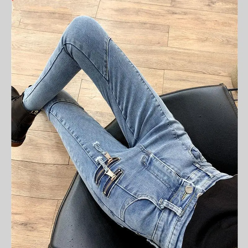 

Джинсы женские демисезонные с завышенной талией, эластичные, на молнии