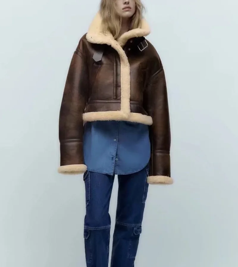 Women's clothing 2022 autumn new hot selling street fashion versatile brown large lapel reversible one-piece jacket short coat