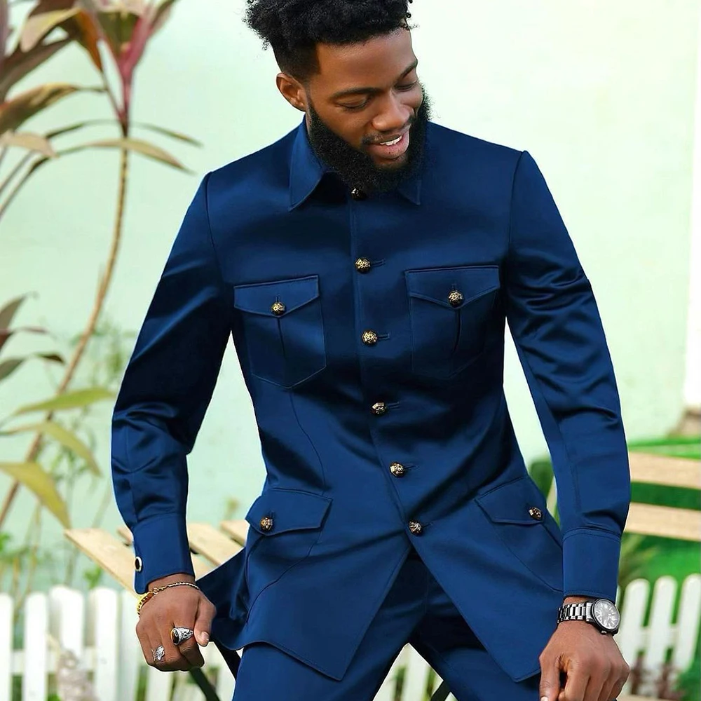 

Темно-синий Новый дизайнерский мужской костюм из 2 предметов, костюм для ужина, свадьбы, вечеринки, повседневного формального офиса, делового костюма, мужской облегающий пиджак